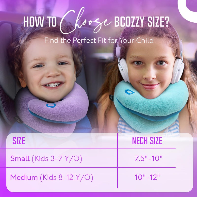 BCOZZY Kids Travel Neck Pillow (8-12 Y/O)- Patented Soft Child Pillow for Head & Chin Support in Car, Airplane, and Road Trip Sleeping. Adjustable Size. Carry Bag. Fully Washable. Medium, Light Purple - Image 5